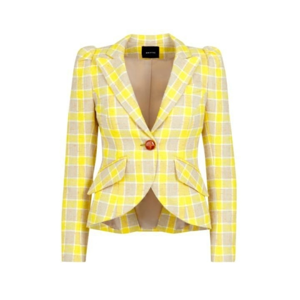NWT Smythe Pouf Sleeve Yellow Check Blazer Size 6 Retail $895